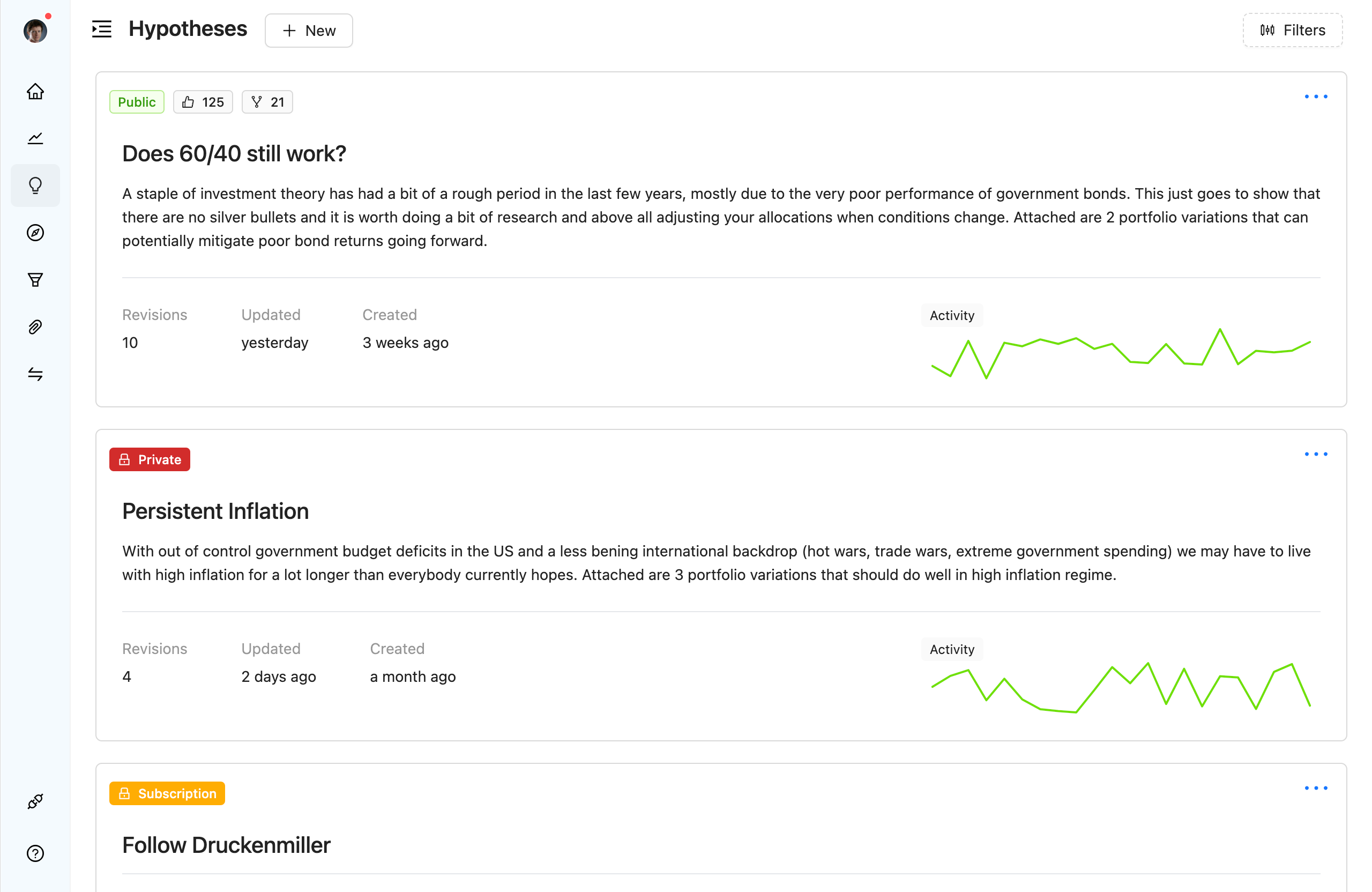 Hypotheses UI Example